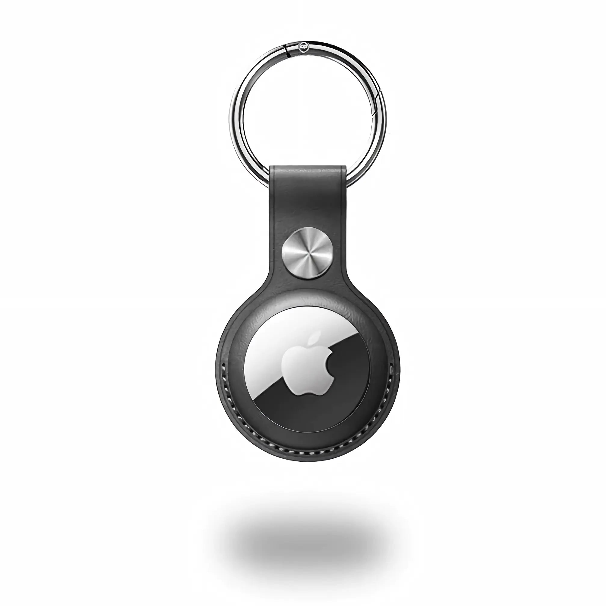 Minimify AirTag Keychain in Midnight Black premium leather with metal keyring holder