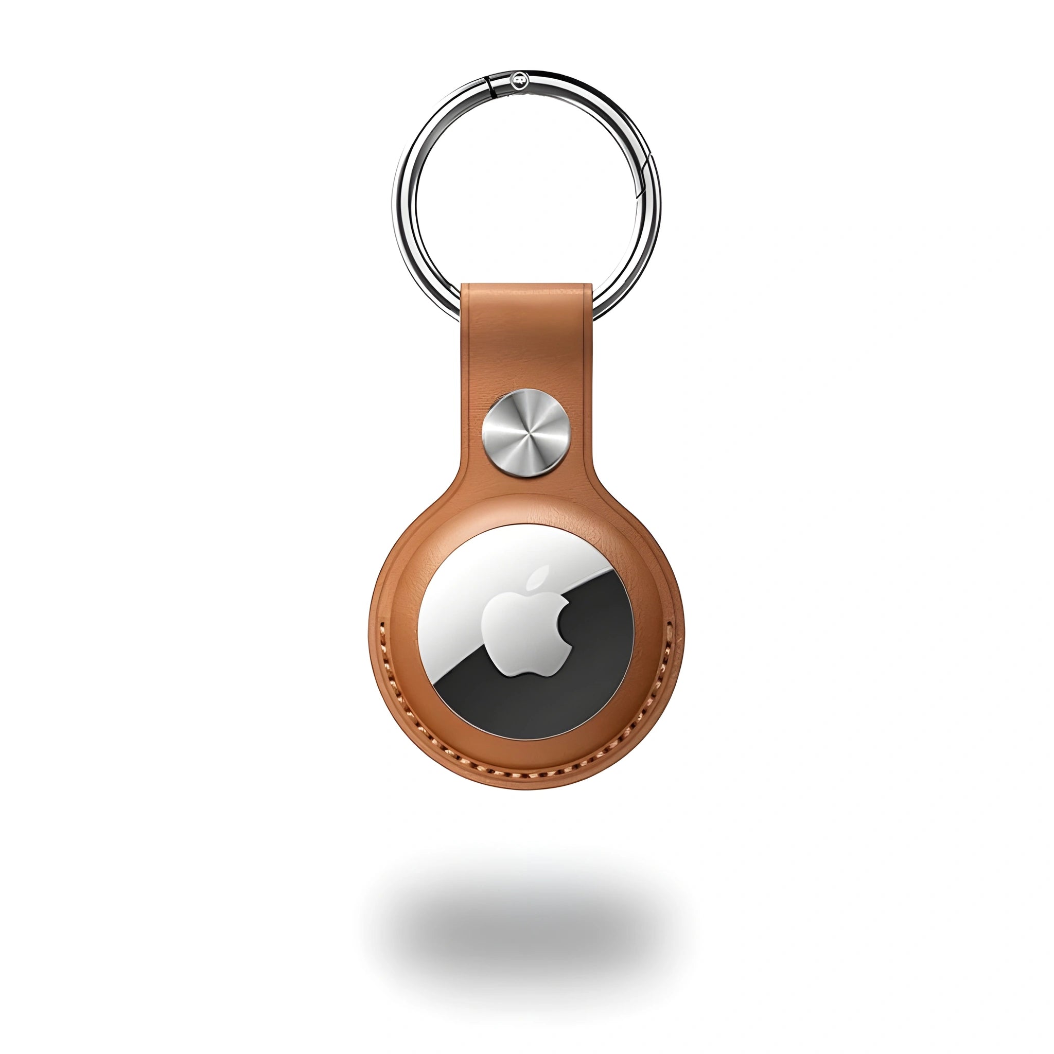 Minimify AirTag Keychain in Saddle Brown premium leather with secure metal keyring