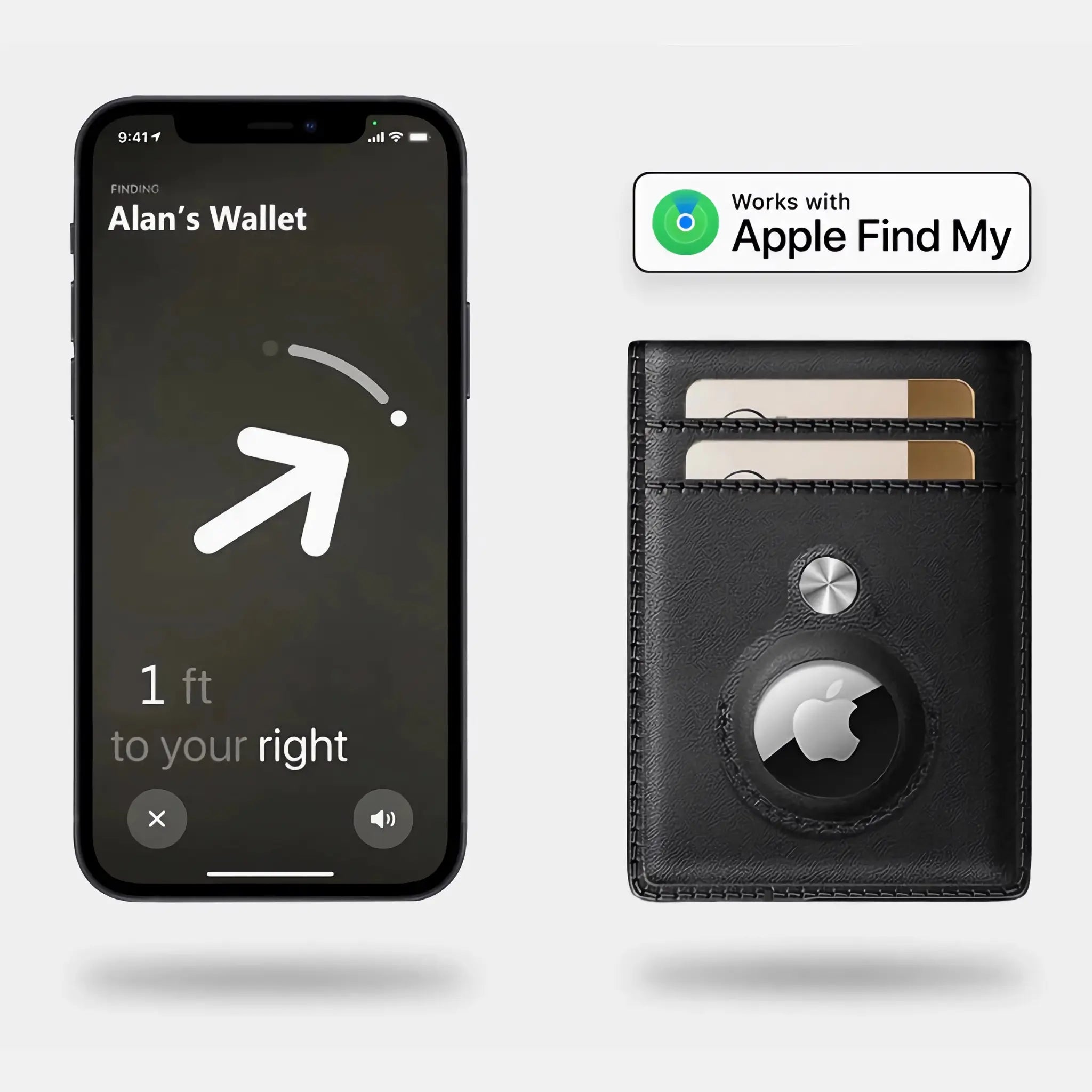iPhone tracking Minimify Bifold AirTag Wallet in Apple Find My app, premium leather design