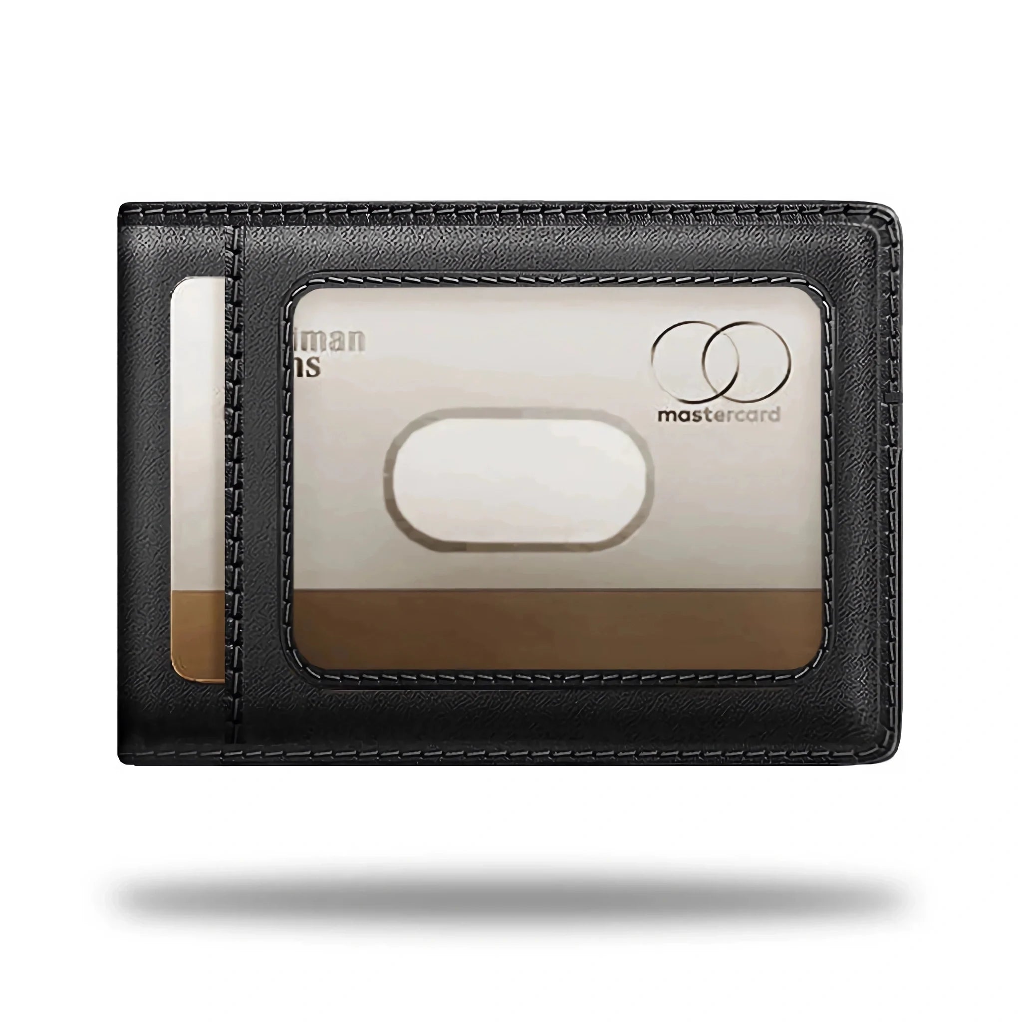 Back view of Minimify Bifold AirTag Wallet in premium leather with transparent ID card slot